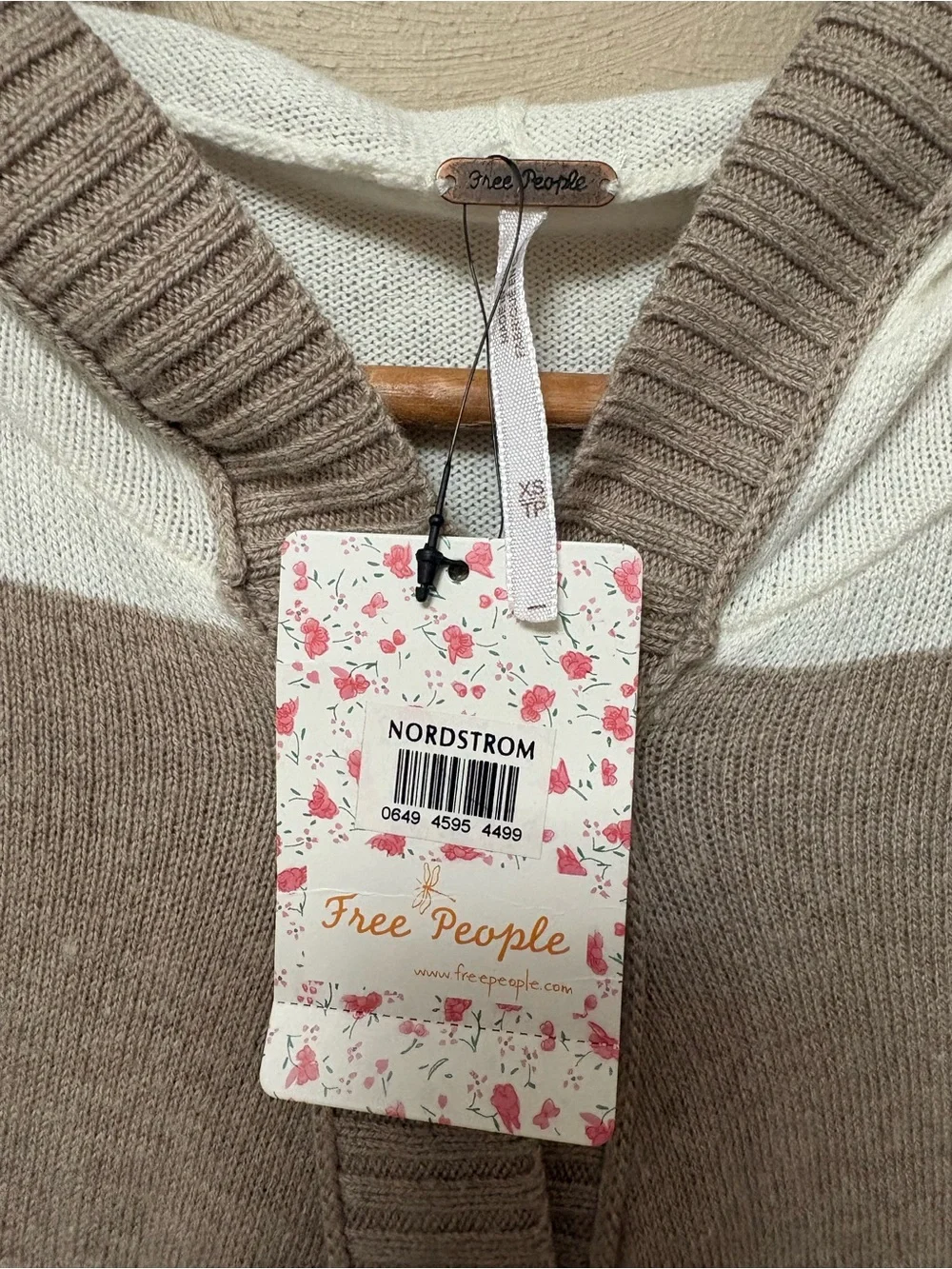 Free People Cream Tan Striped Button Cardigan Size XS NWT New